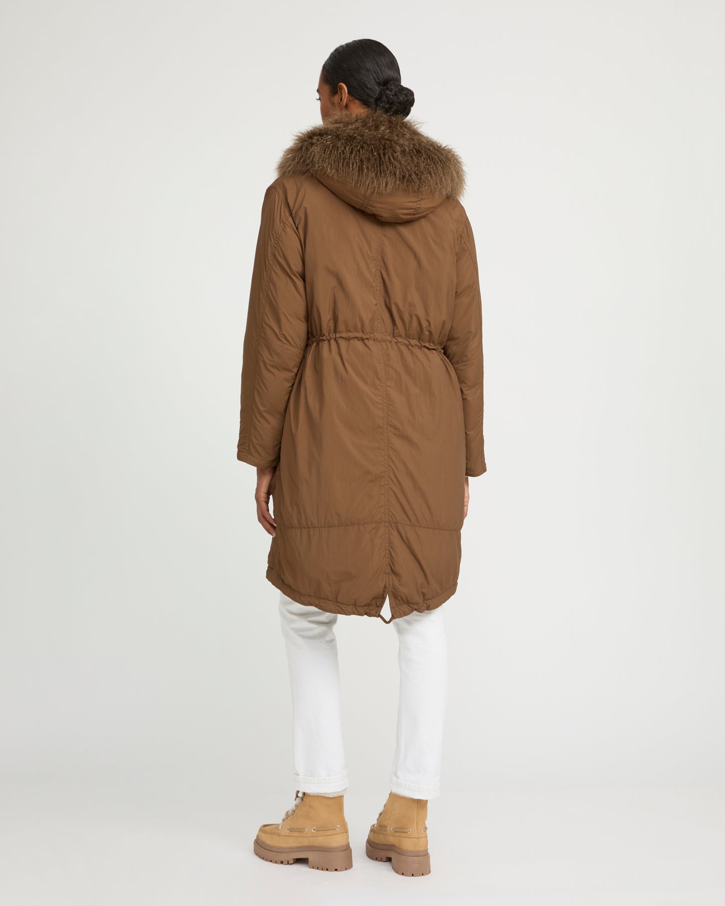 Ultra-light down parka with curly lambskin trim - Yves Salomon