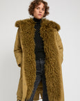 Ultra-light down parka with curly lambskin trim