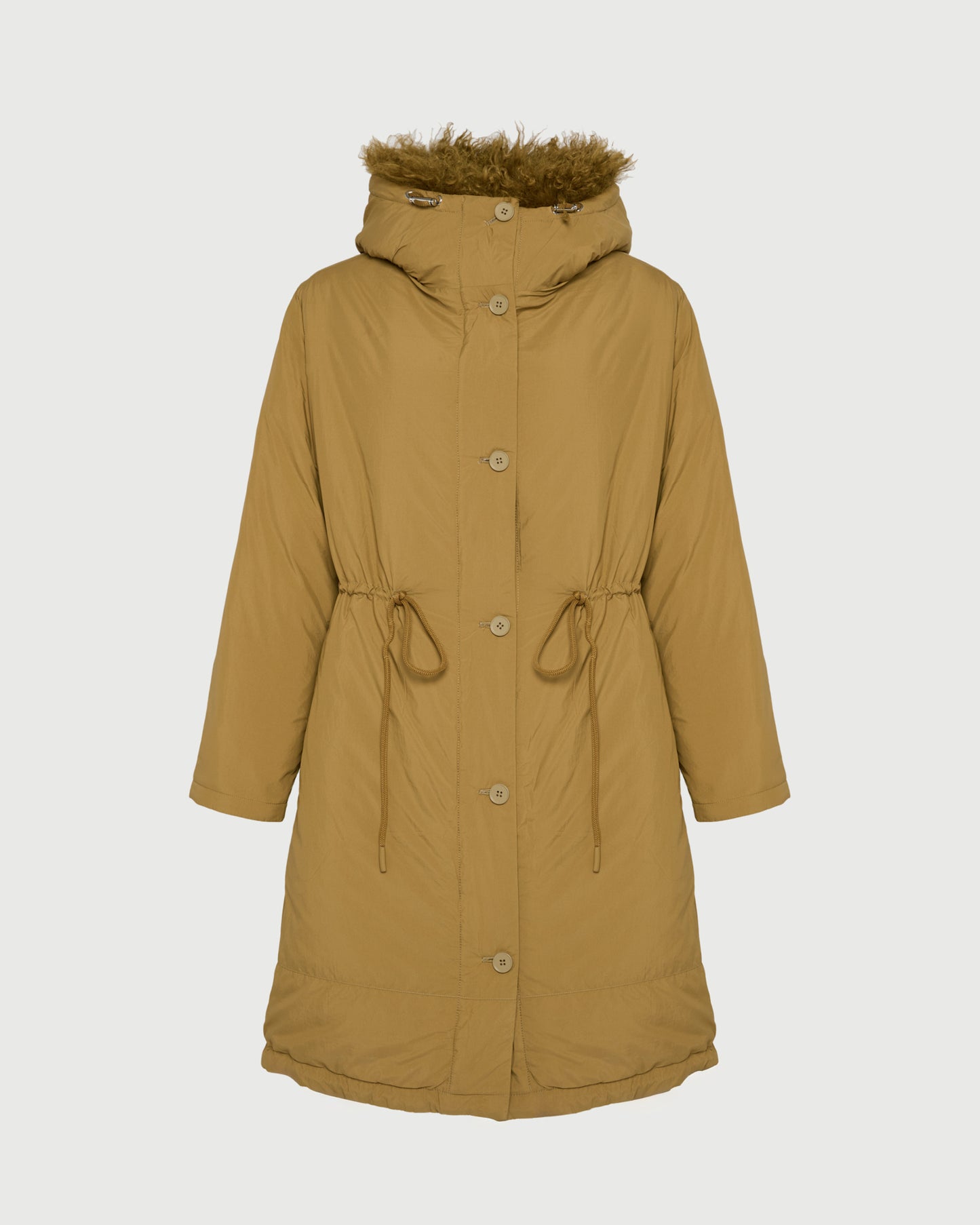 Ultra-light down parka with curly lambskin trim