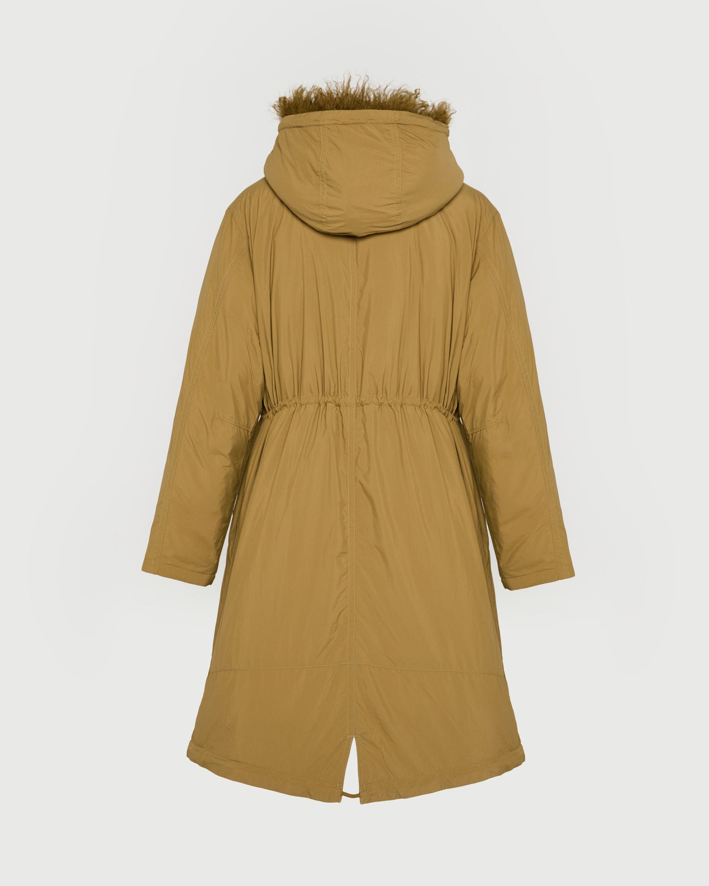 Ultra-light down parka with curly lambskin trim
