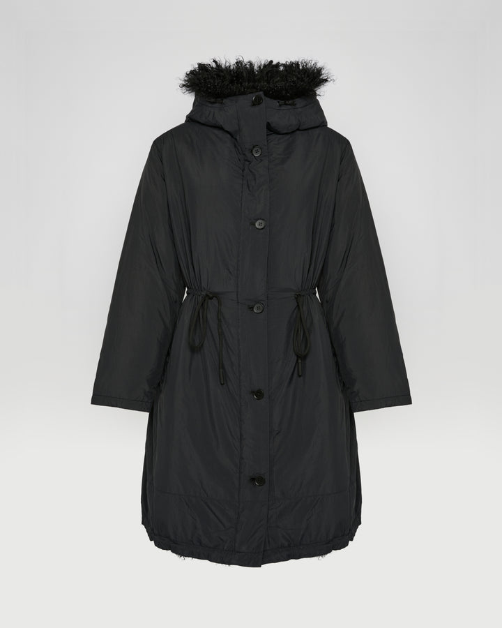 Ultra-light parka with curly lambskin trim