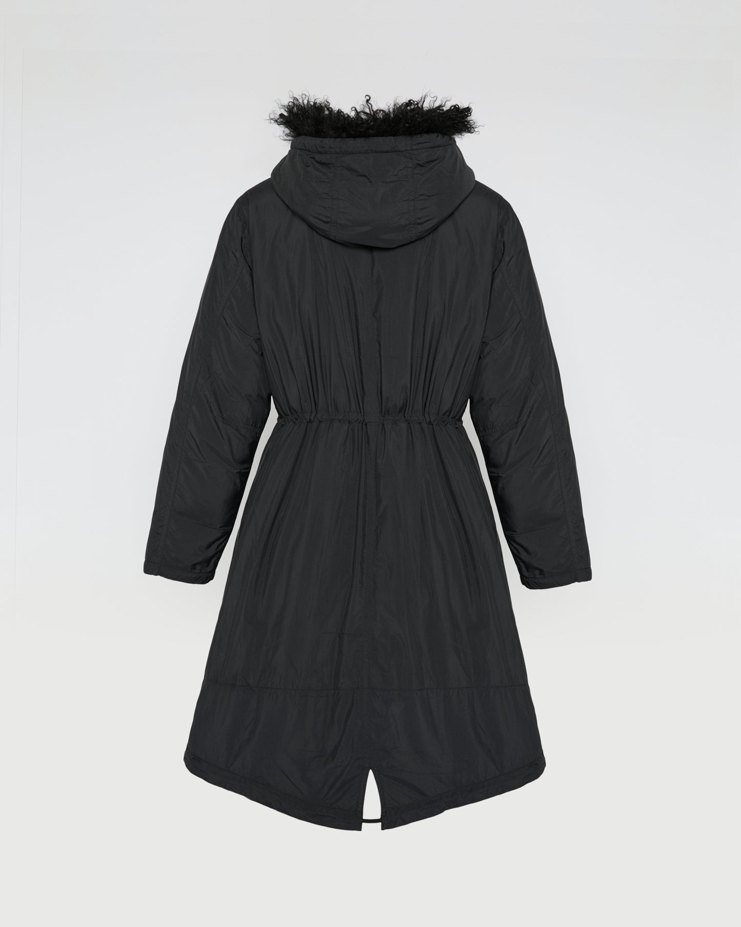 Ultra-light down parka with curly lambskin trim
