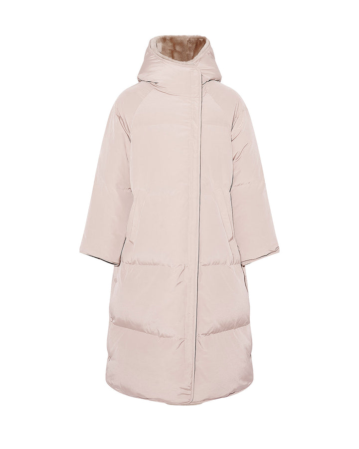 Long down jacket with Rex fur trim