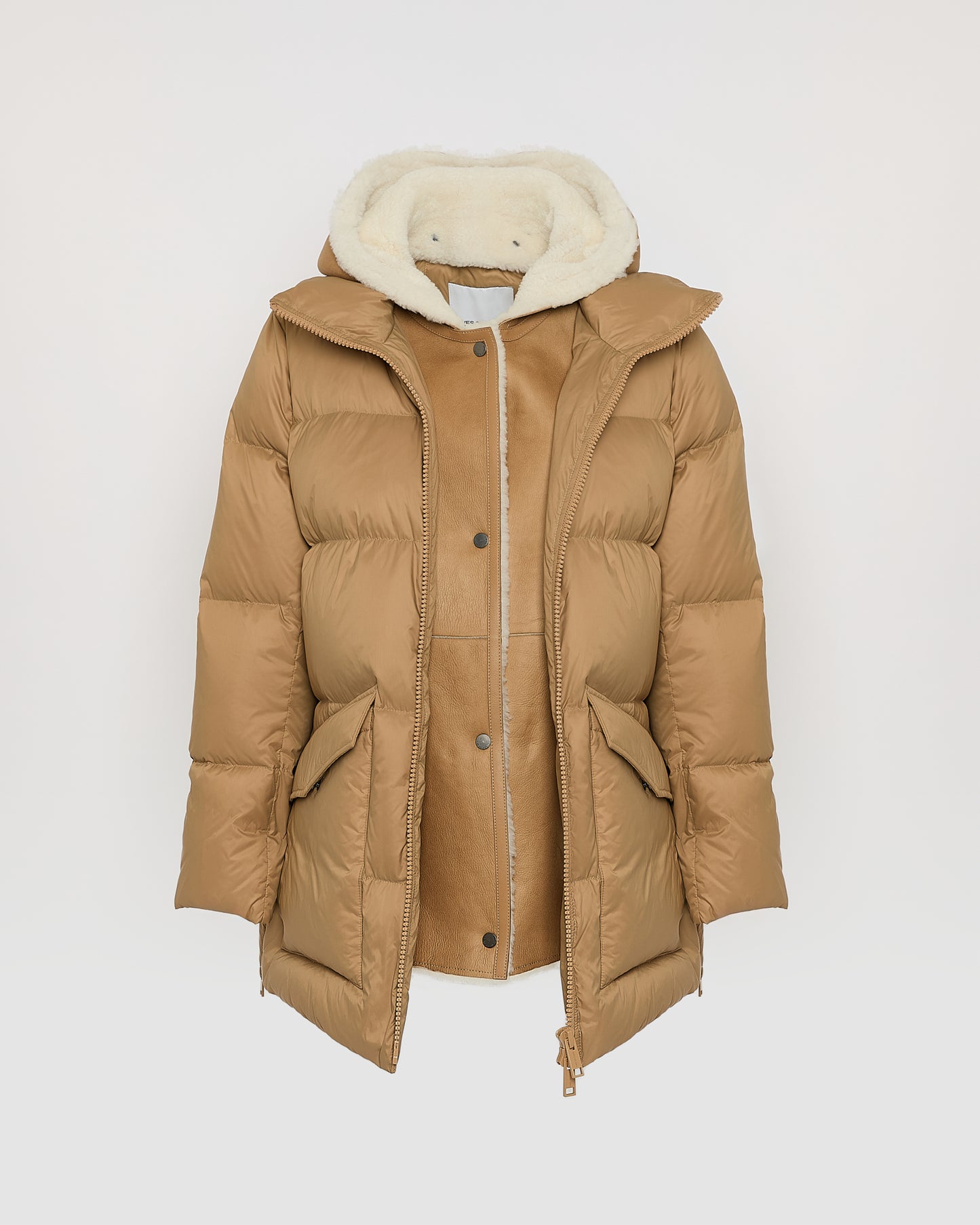 "A" line down jacket with lambskin shearling bib - Yves Salomon