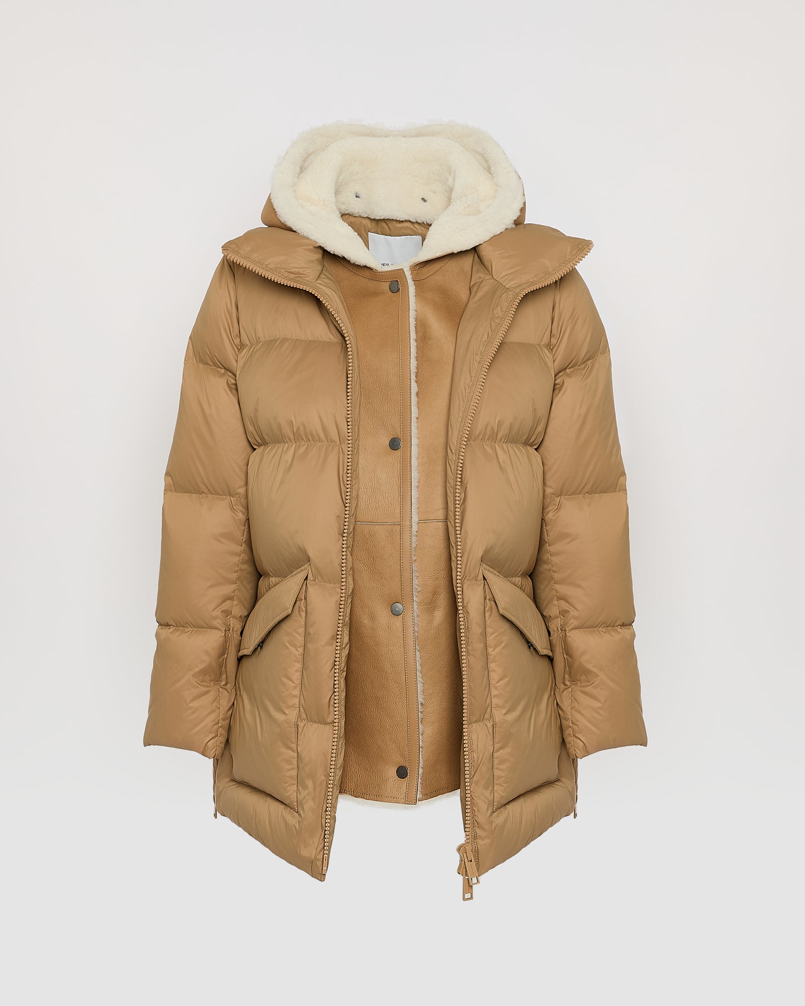 "A" line down jacket with lambskin shearling bib - Yves Salomon