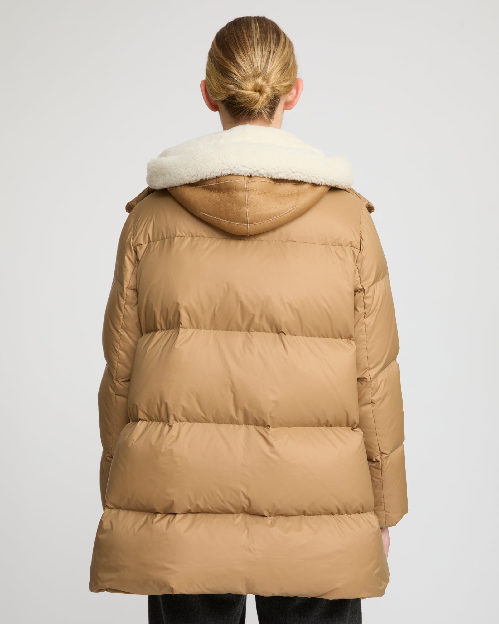 "A" line down jacket with lambskin shearling bib - Yves Salomon