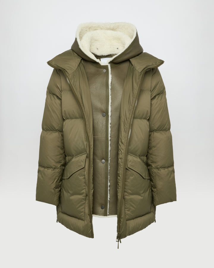 Black Friday - Yves Salomon  -"A" line down jacket with lambskin shearling bib