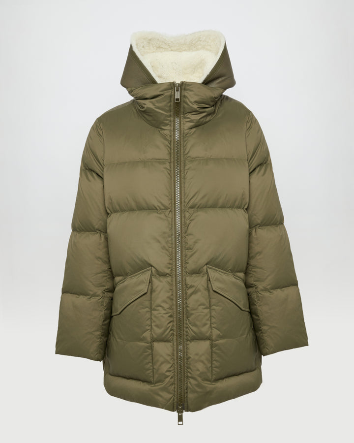 Black Friday - Yves Salomon  -"A" line down jacket with lambskin shearling bib