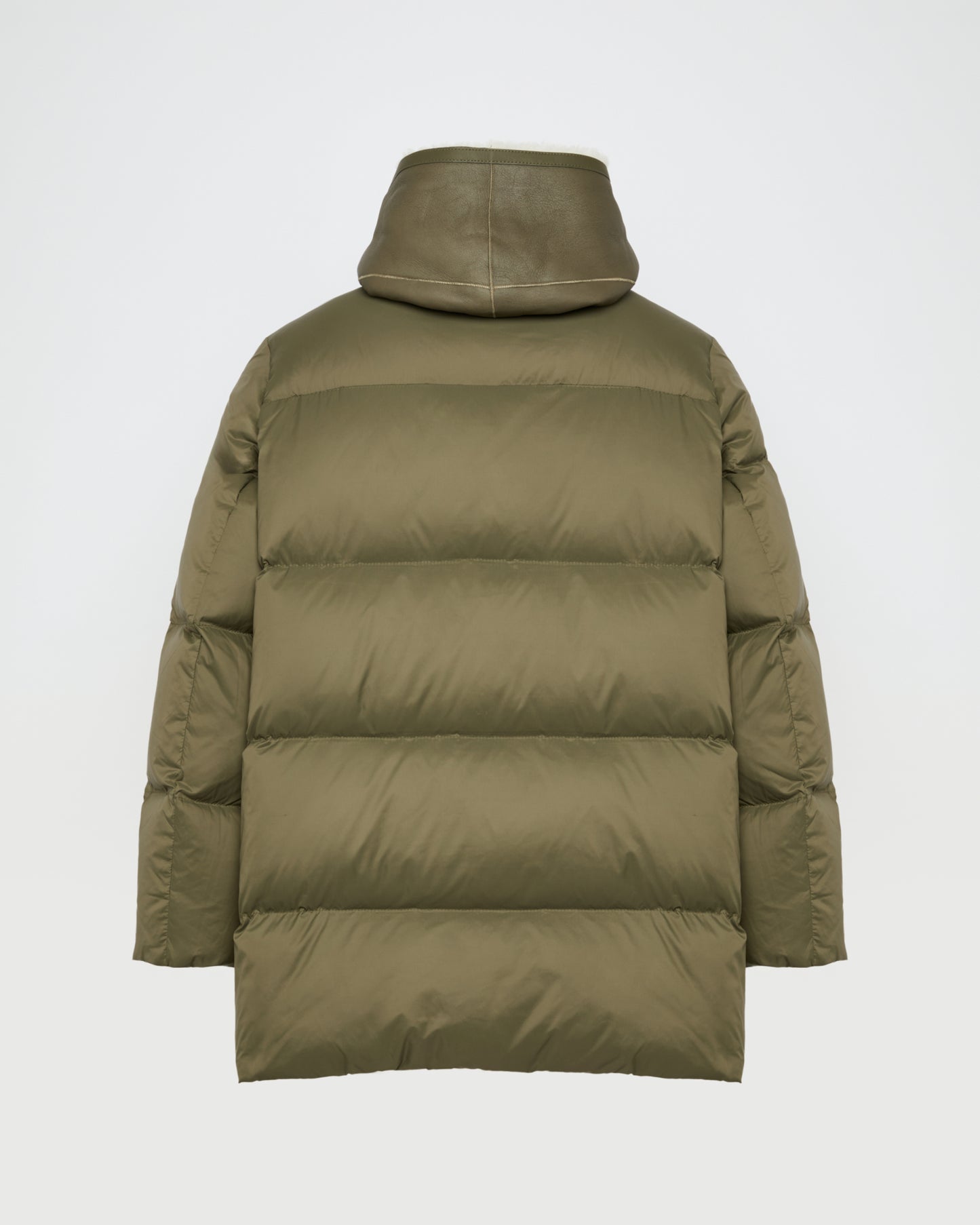 "A" line down jacket with lambskin shearling bib