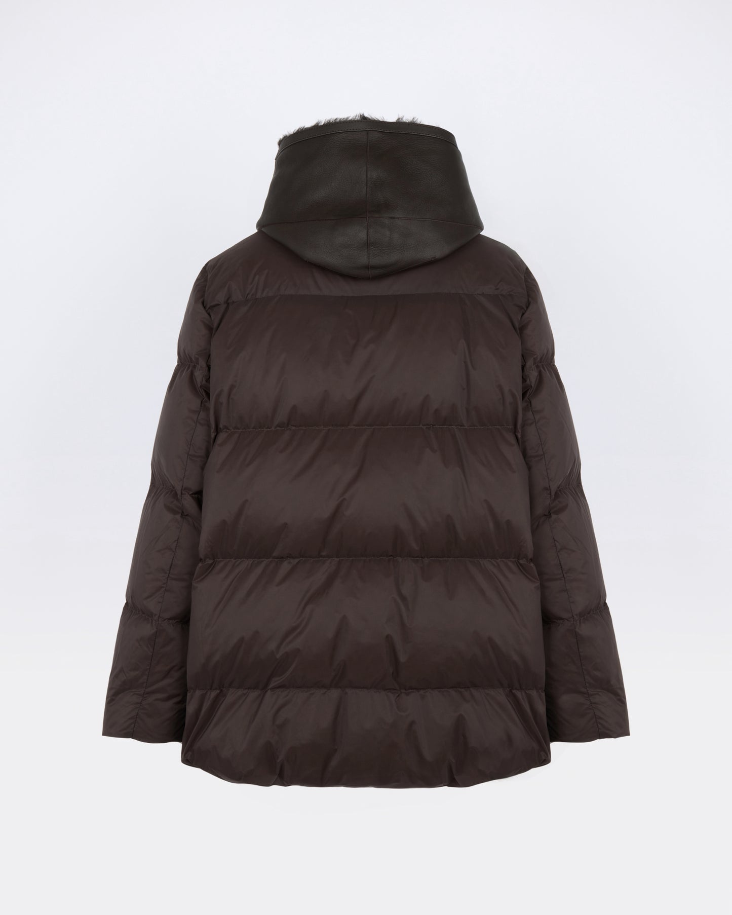 A-line down jacket in waterproof technical fabric with lambskin shearling bib panel - Yves Salomon - New Fall/Winter Collection