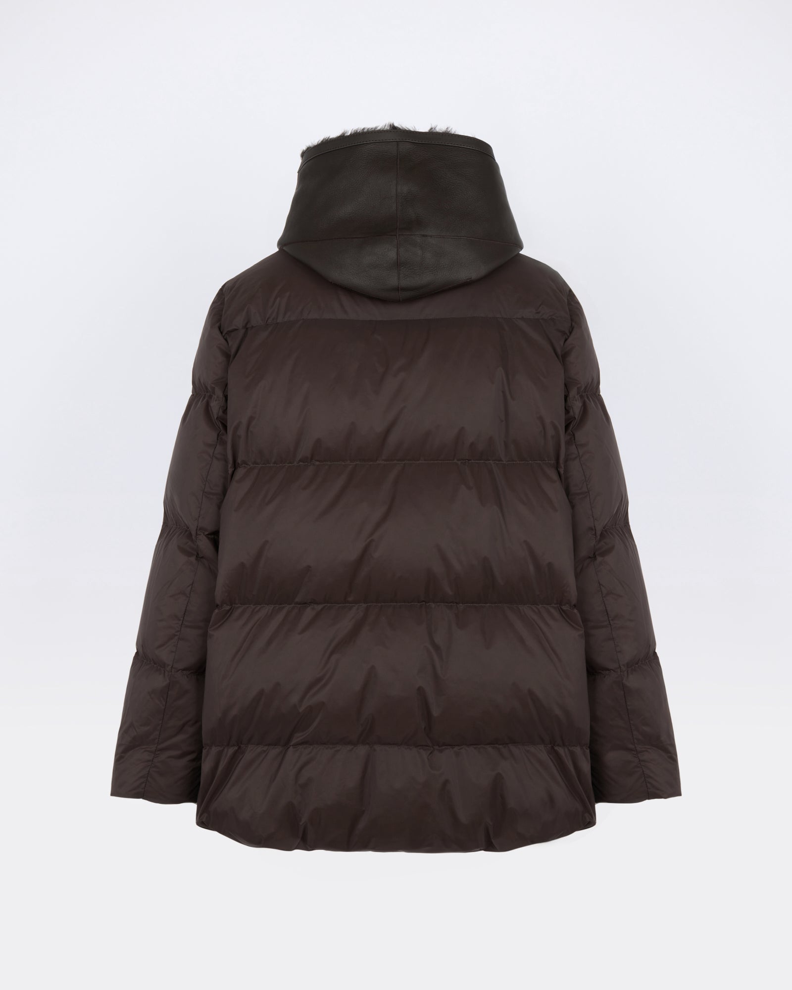 A-line down jacket in waterproof technical fabric with lambskin shearling bib panel - Yves Salomon - New Fall/Winter Collection