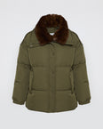 Mid-length down jacket with mink trim fur trim