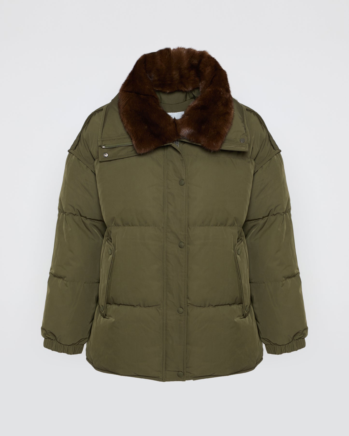 Mid-length down jacket with mink trim fur trim