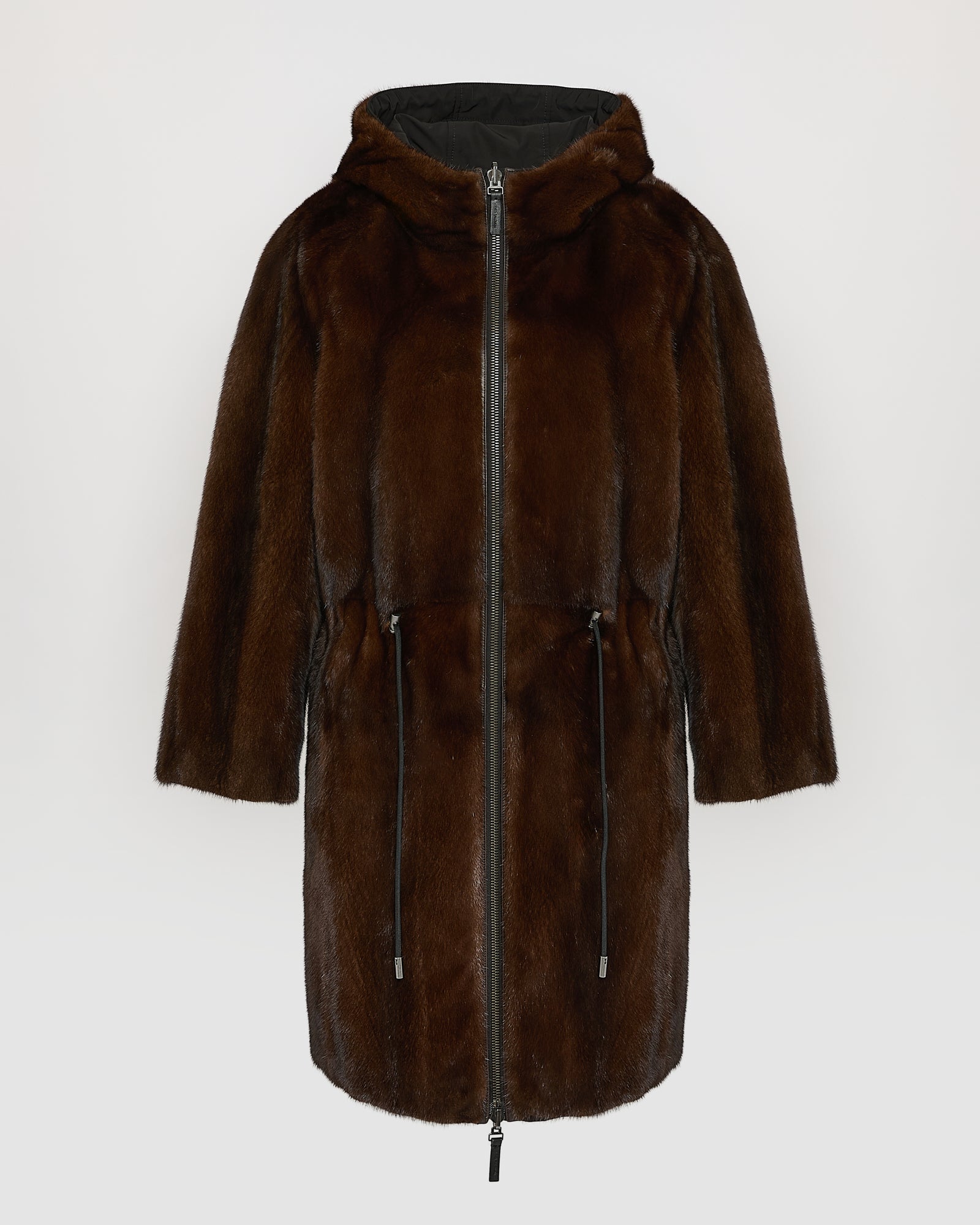Reversible parka in technical fabric and mink fur - black - Yves