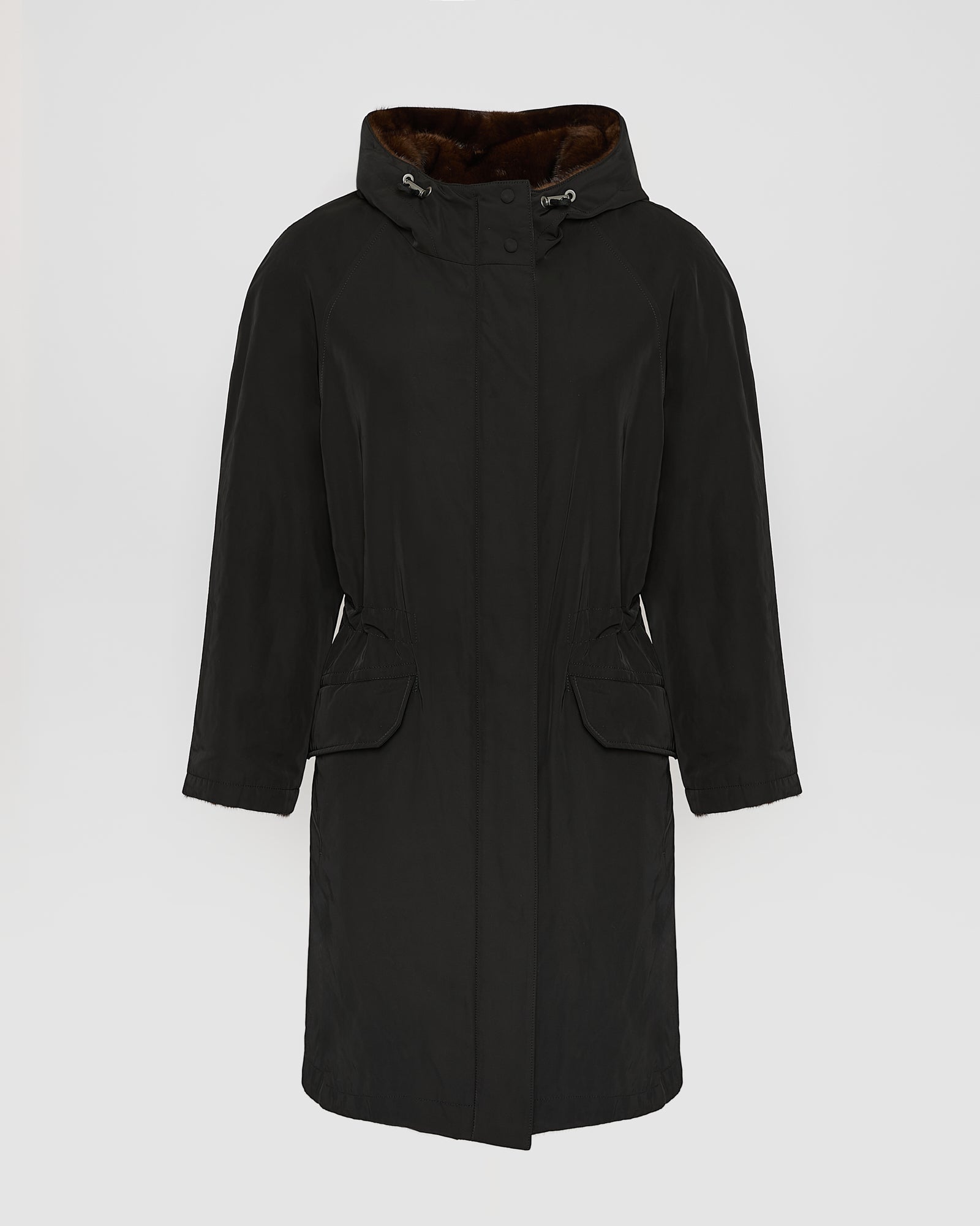 Reversible parka in technical fabric and mink fur - black - Yves