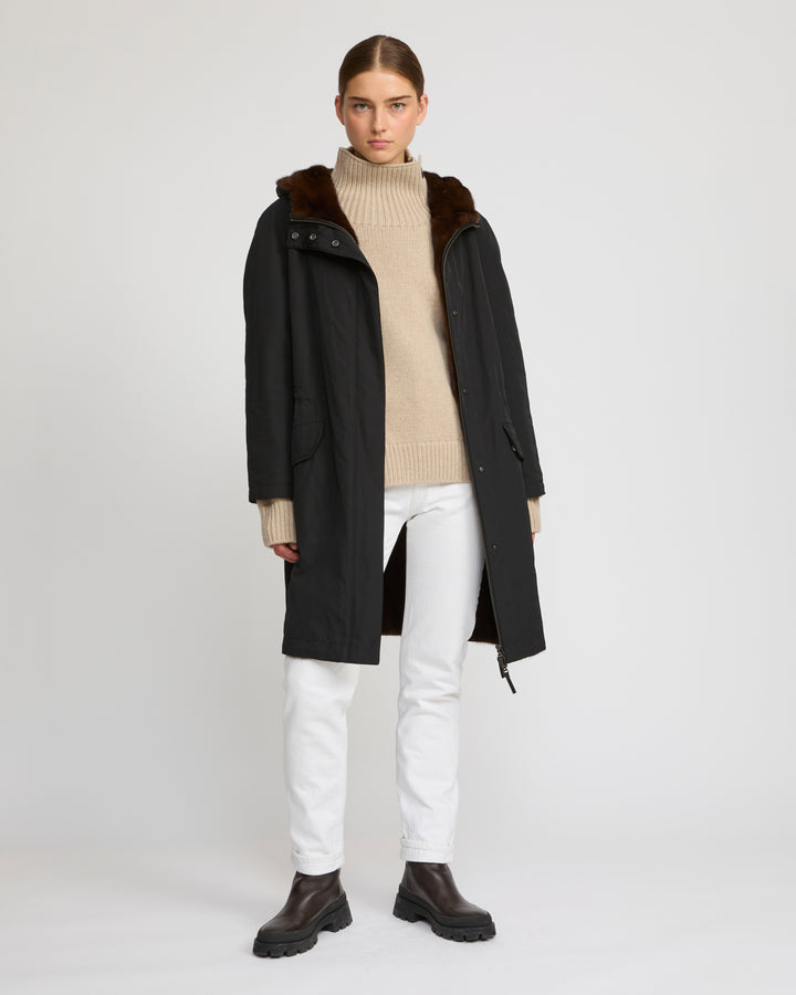 Reversible parka in technical fabric and mink fur
