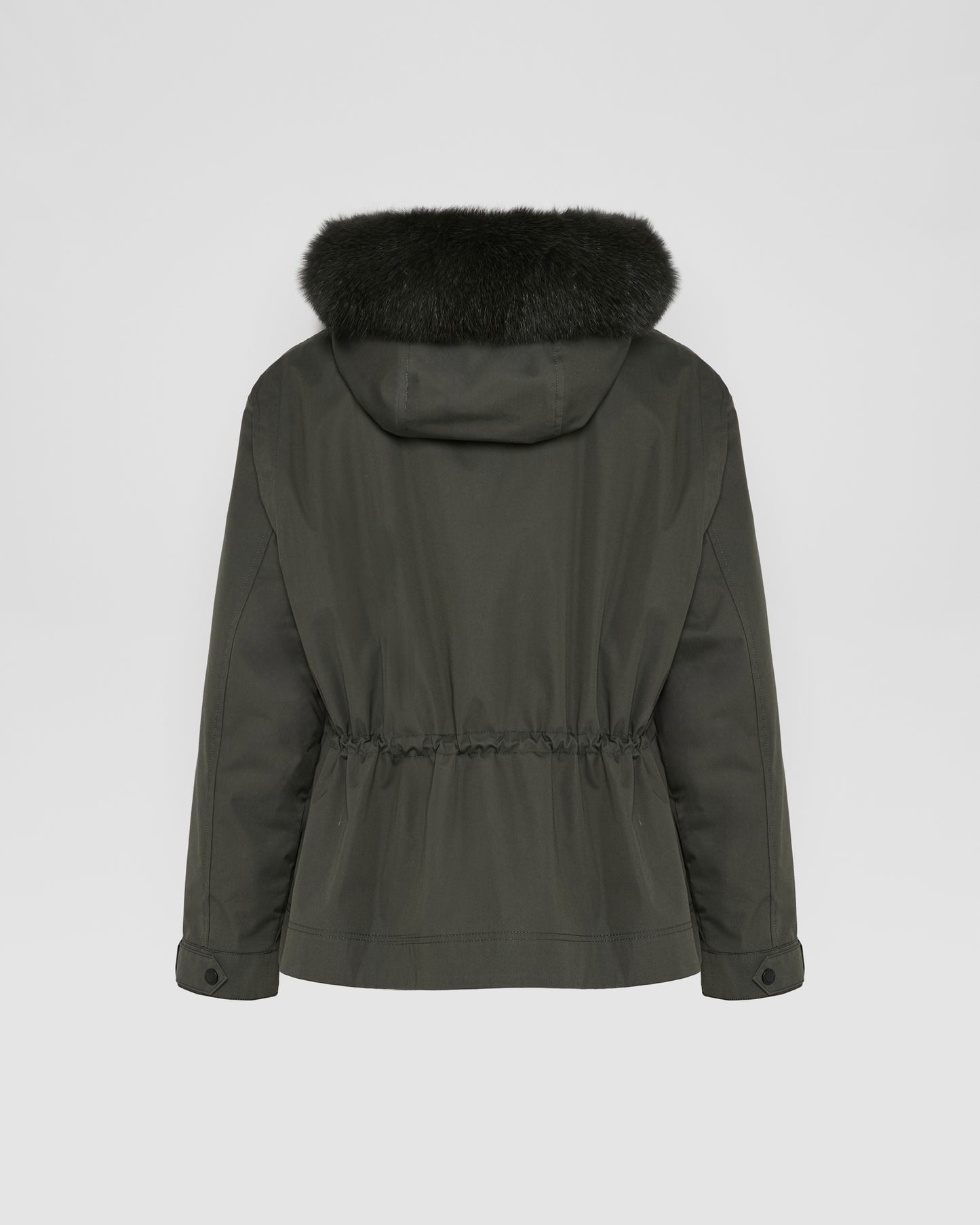 Short parka in cotton blend and fox and rabbit fur