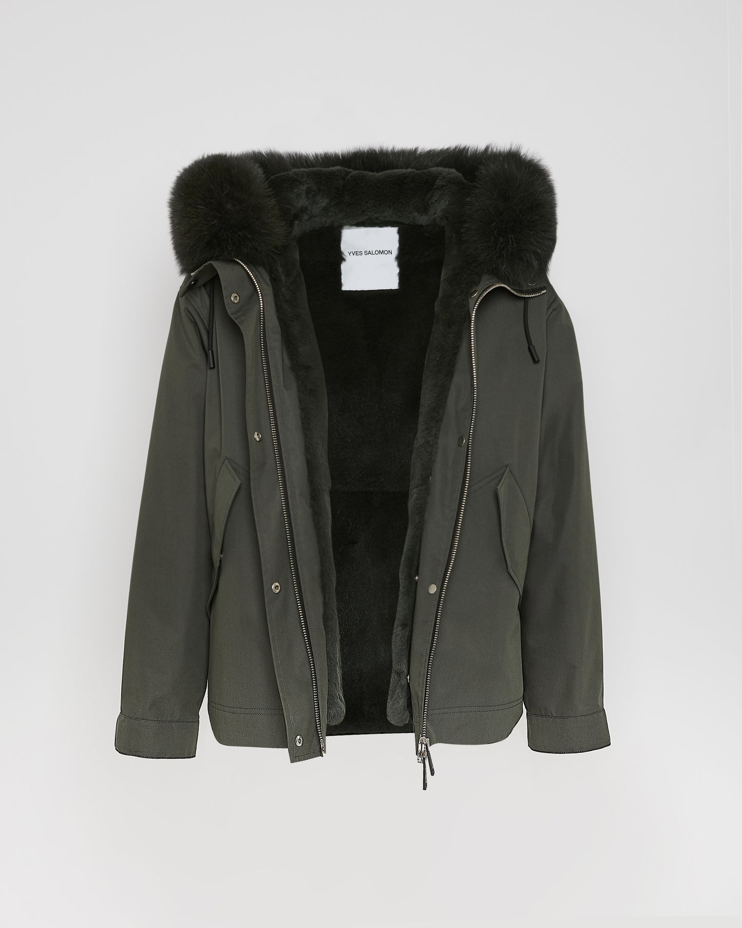 Short parka in cotton with fox and rabbit fur