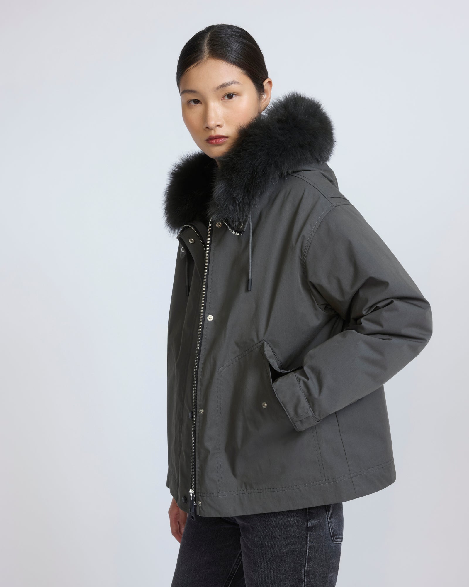 Short parka in cotton with fox and rabbit fur - Yves Salomon - New Fall/Winter Collection