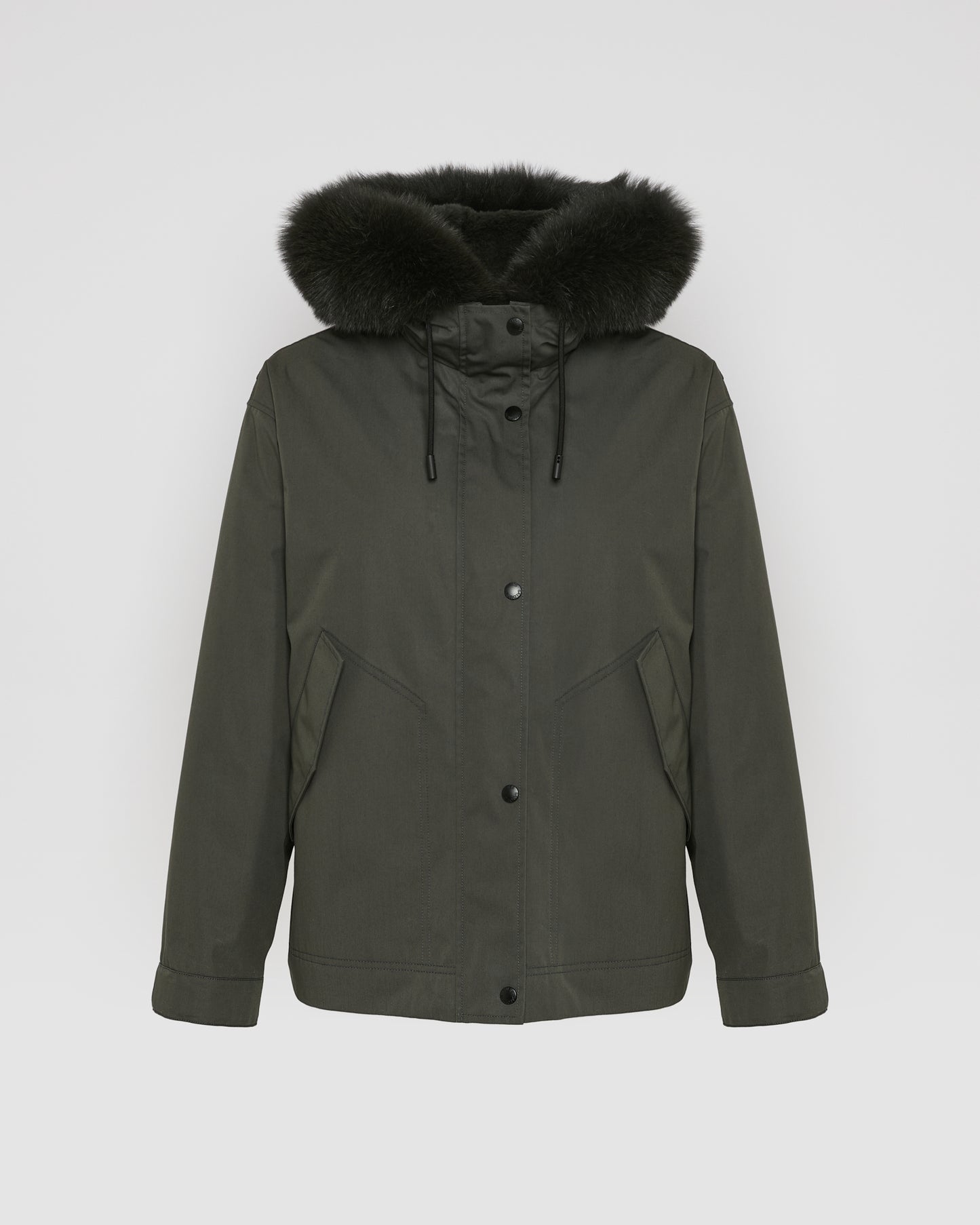Short parka in cotton blend and fox and rabbit fur