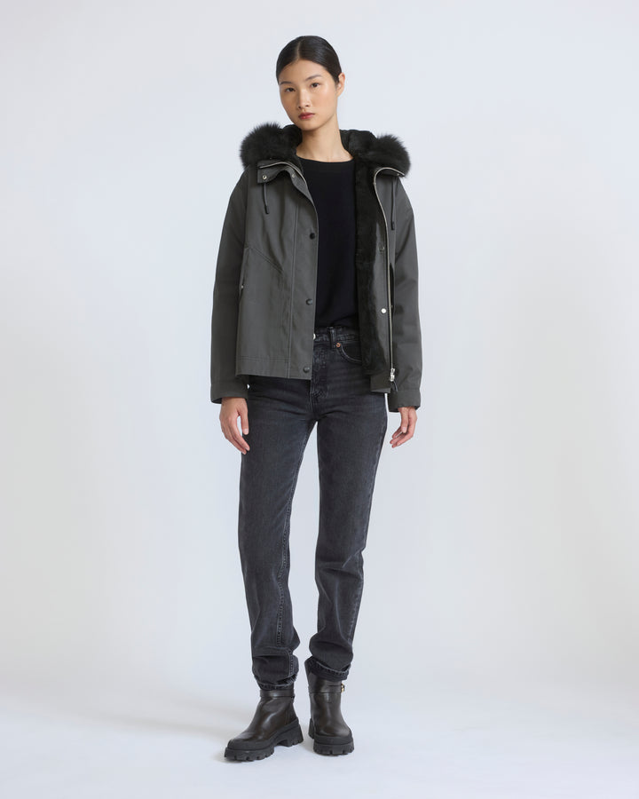 Short parka in cotton with fox and rabbit fur - Yves Salomon - New Fall/Winter Collection