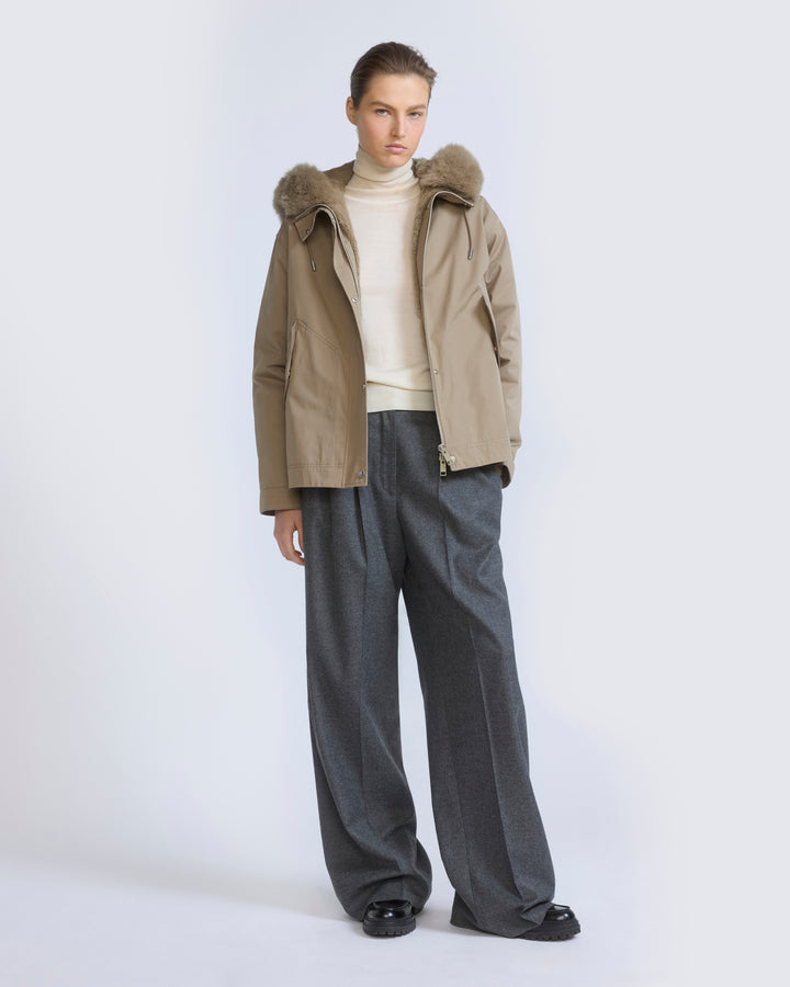 Short parka in cotton with fox and rabbit fur - Yves Salomon - New Fall/Winter Collection