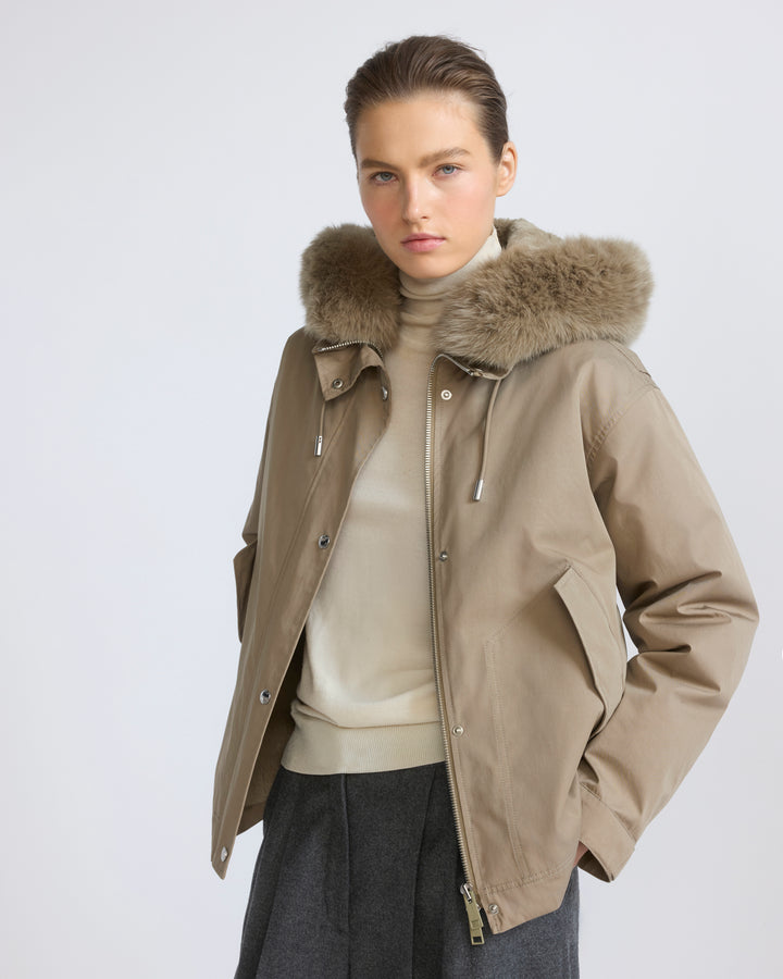 Short parka in cotton with fox and rabbit fur - Yves Salomon - New Fall/Winter Collection