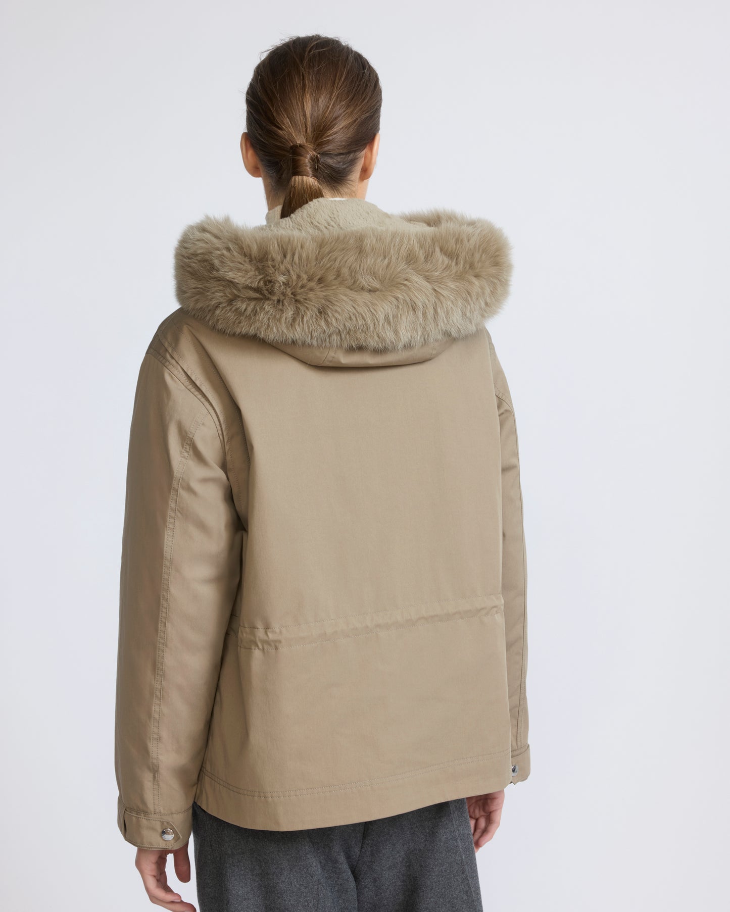 Short parka in cotton with fox and rabbit fur - Yves Salomon - New Fall/Winter Collection