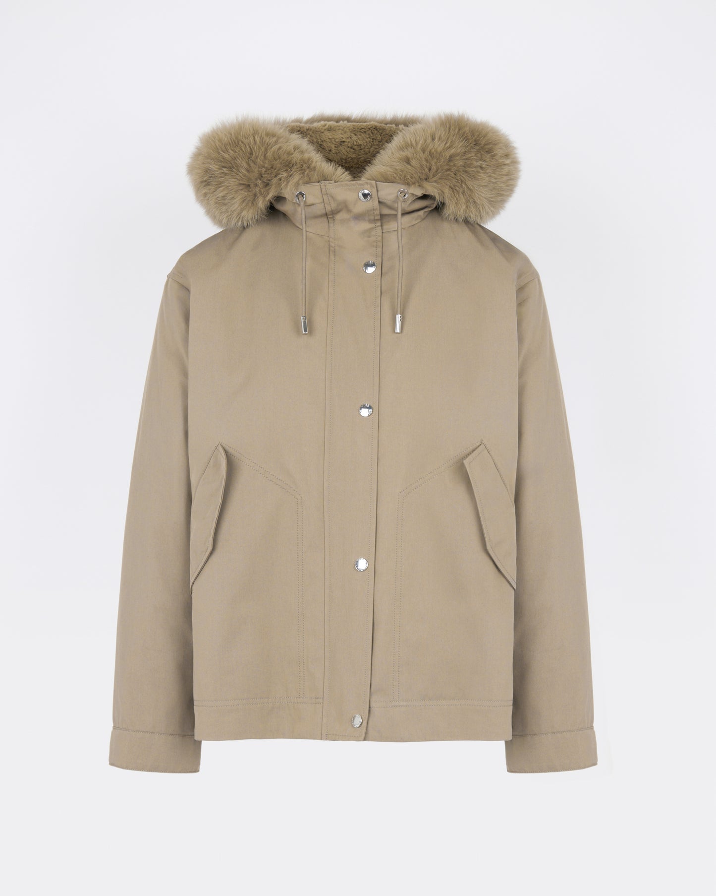 Short parka in cotton with fox and rabbit fur - Yves Salomon - New Fall/Winter Collection