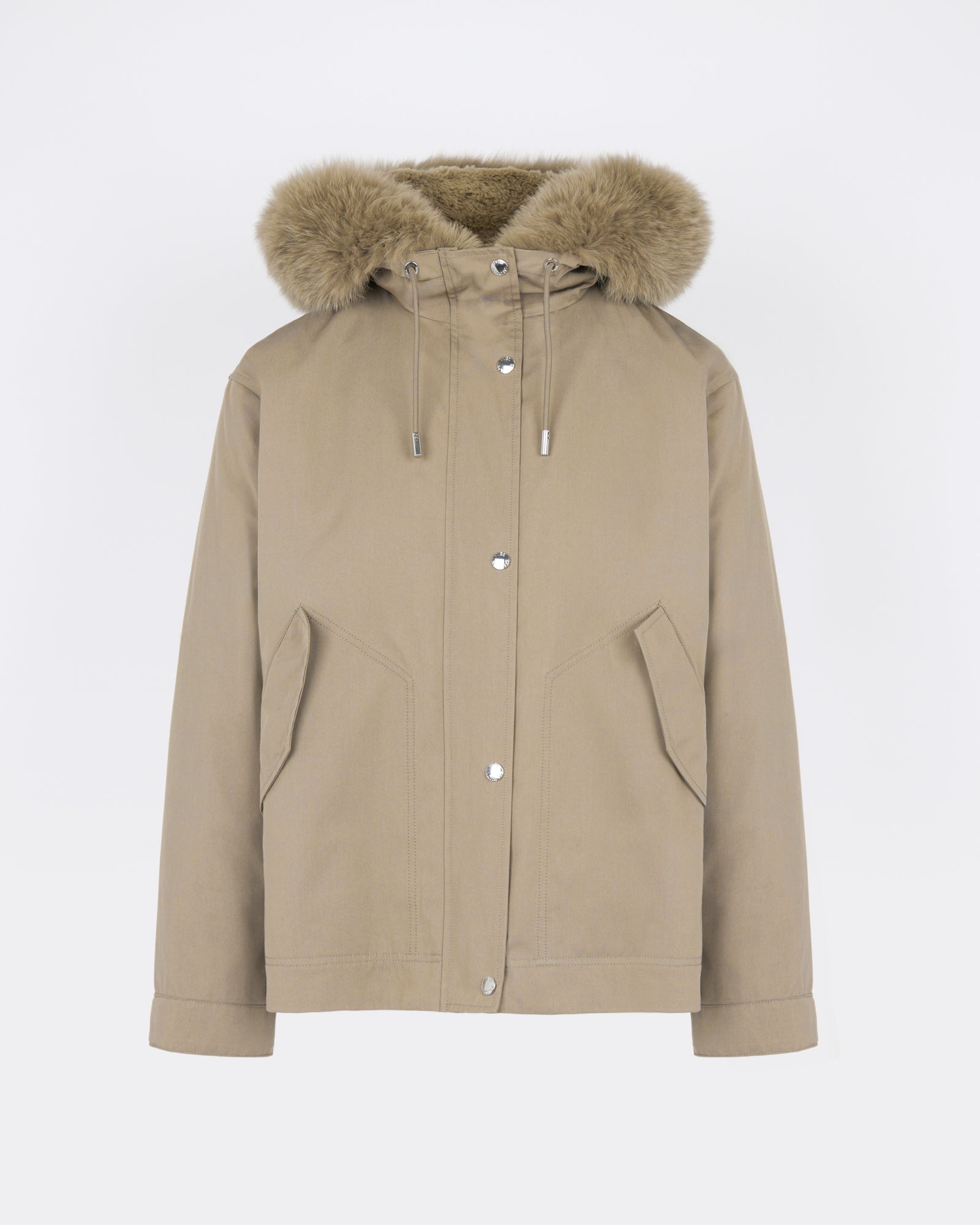Short parka in cotton with fox and rabbit fur - Yves Salomon - New Fall/Winter Collection