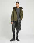 Short parka in cotton blend and fox and rabbit fur