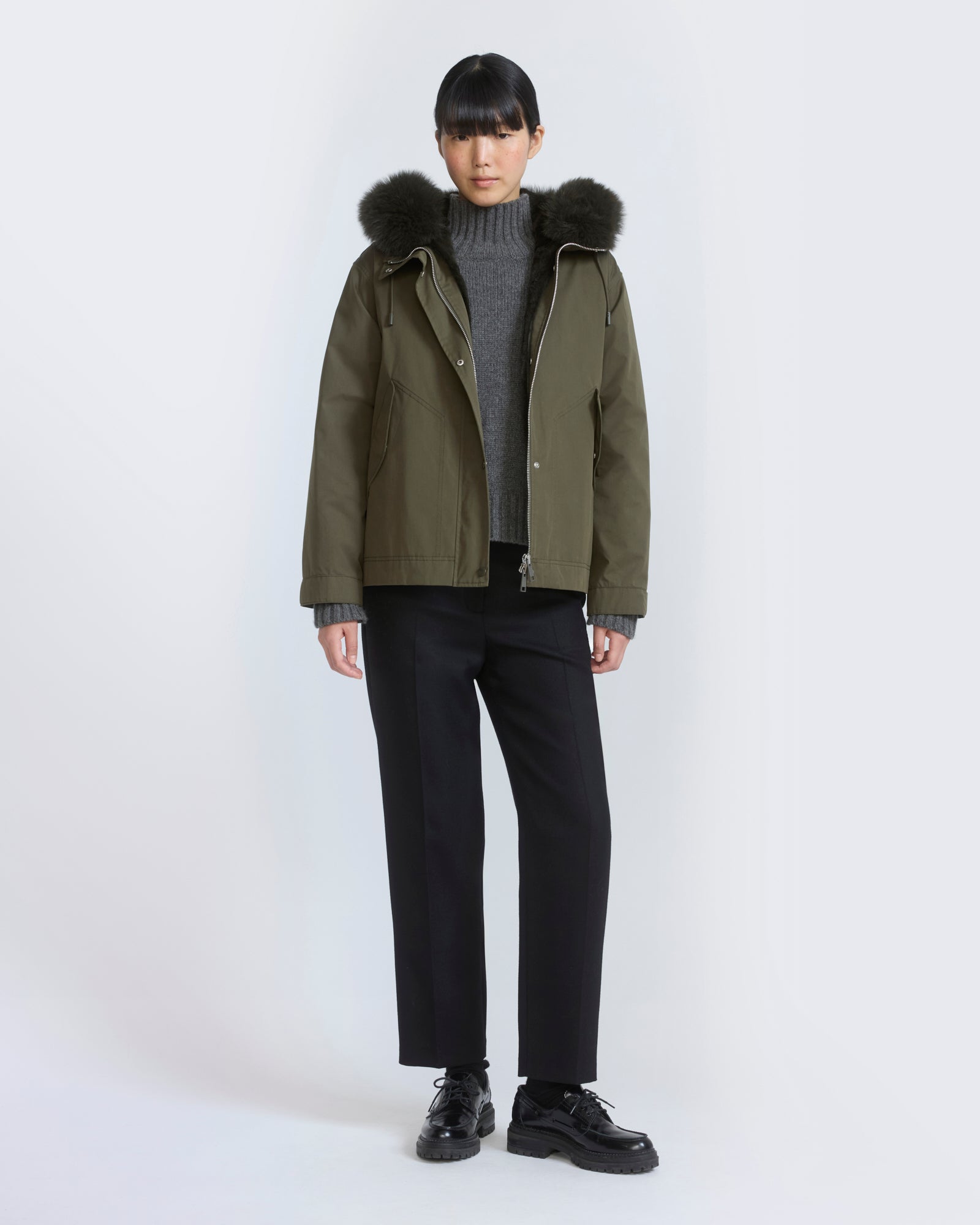 Short parka in cotton with fox and rabbit fur - Yves Salomon - New Fall/Winter Collection