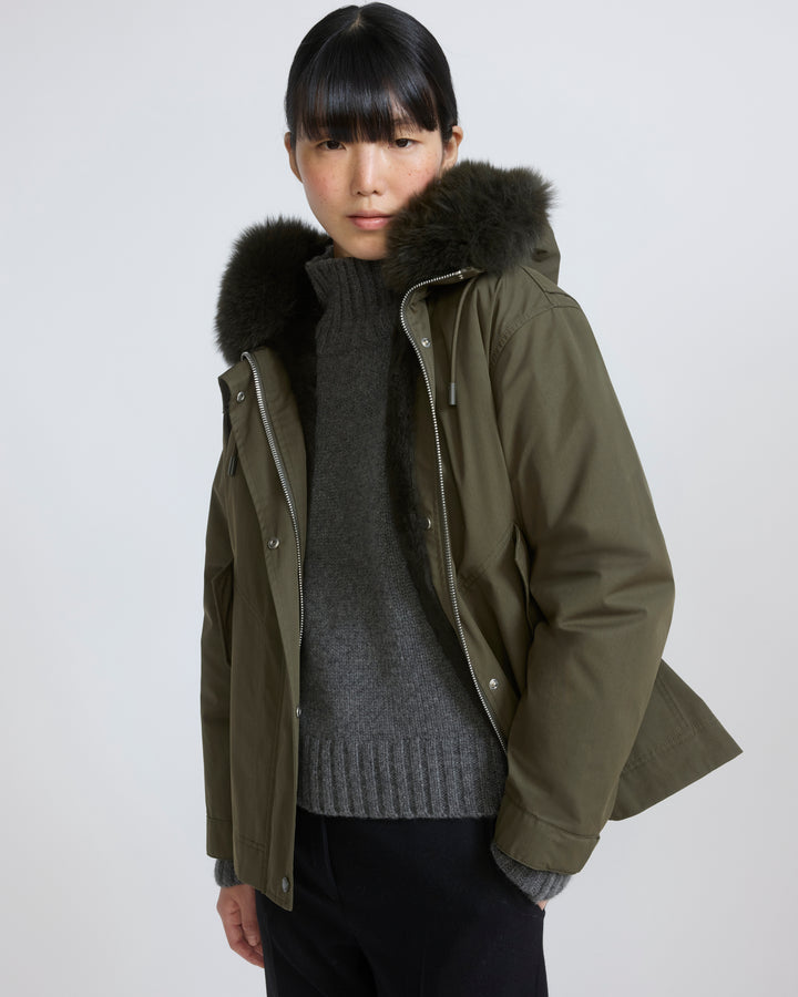 Short parka in cotton with fox and rabbit fur - Yves Salomon - New Fall/Winter Collection