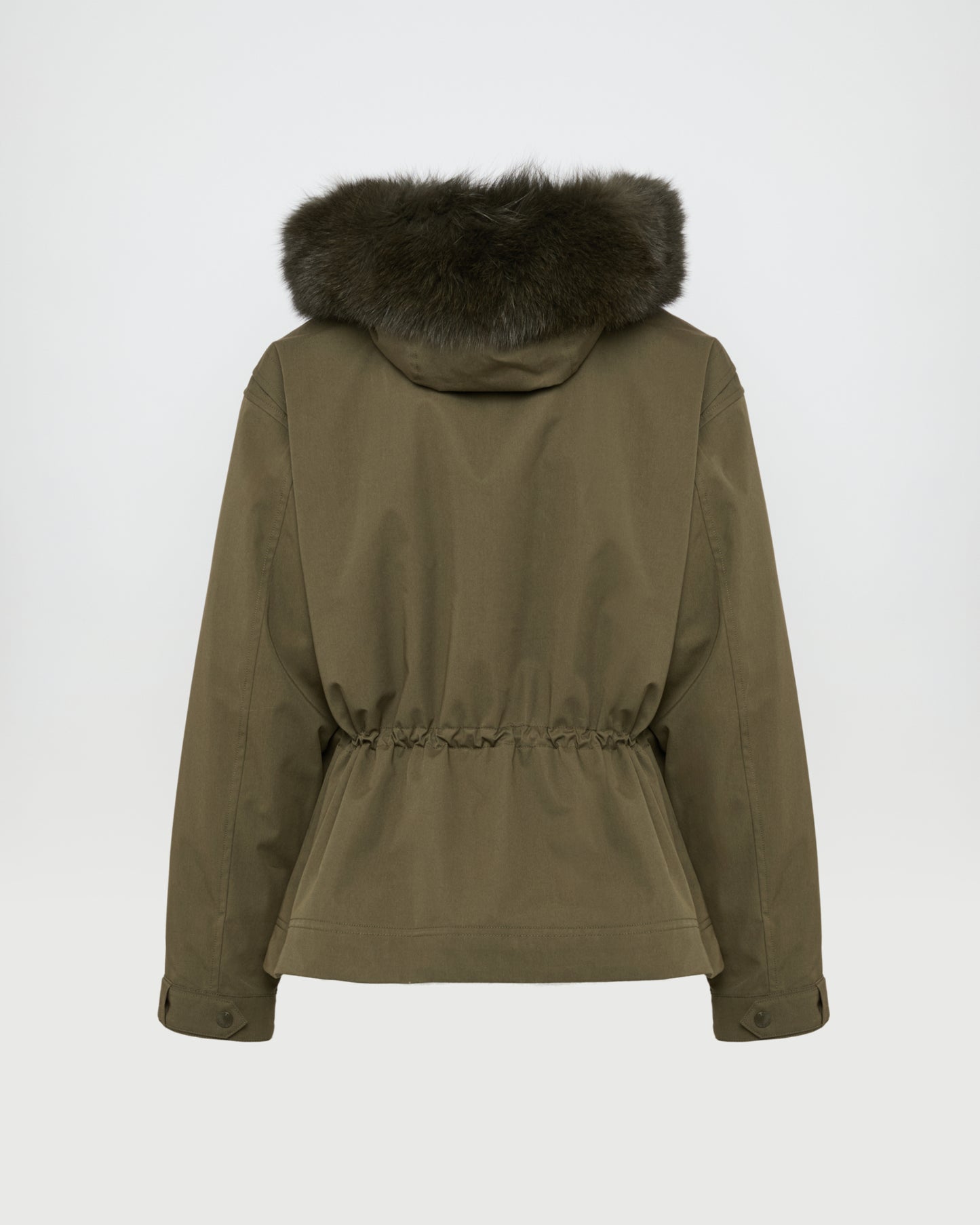 Short parka in cotton blend and fox and rabbit fur