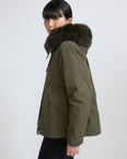 Short parka in cotton with fox and rabbit fur