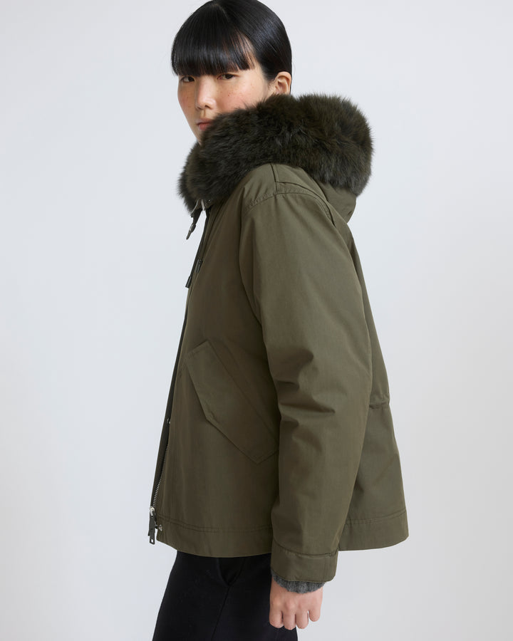 Short parka in cotton with fox and rabbit fur - Yves Salomon - New Fall/Winter Collection