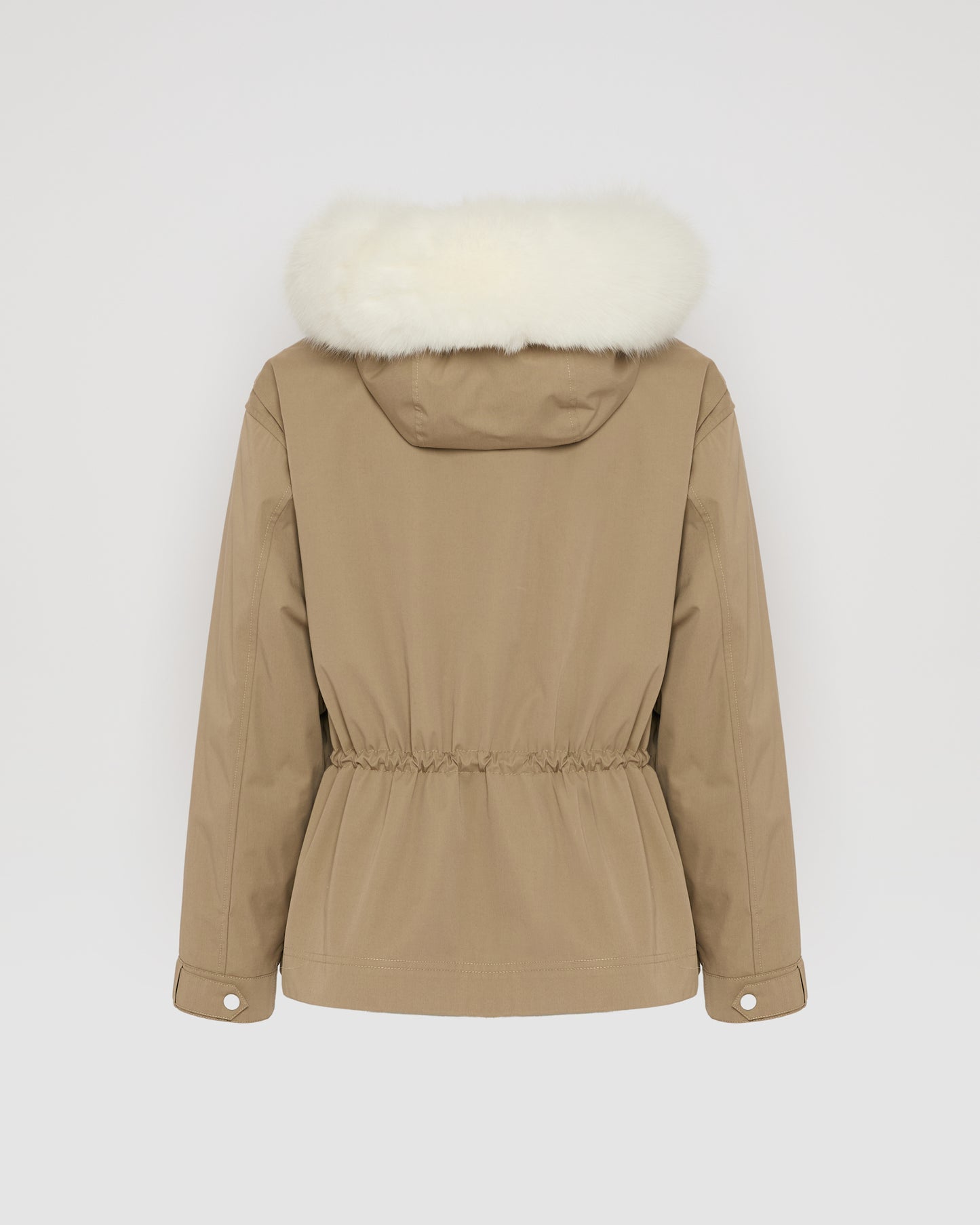 Short parka in cotton blend and fox and rabbit fur