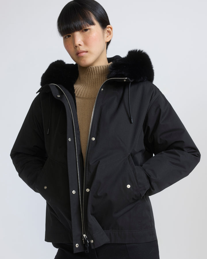 Short parka in cotton with fox and rabbit fur - Yves Salomon - New Fall/Winter Collection