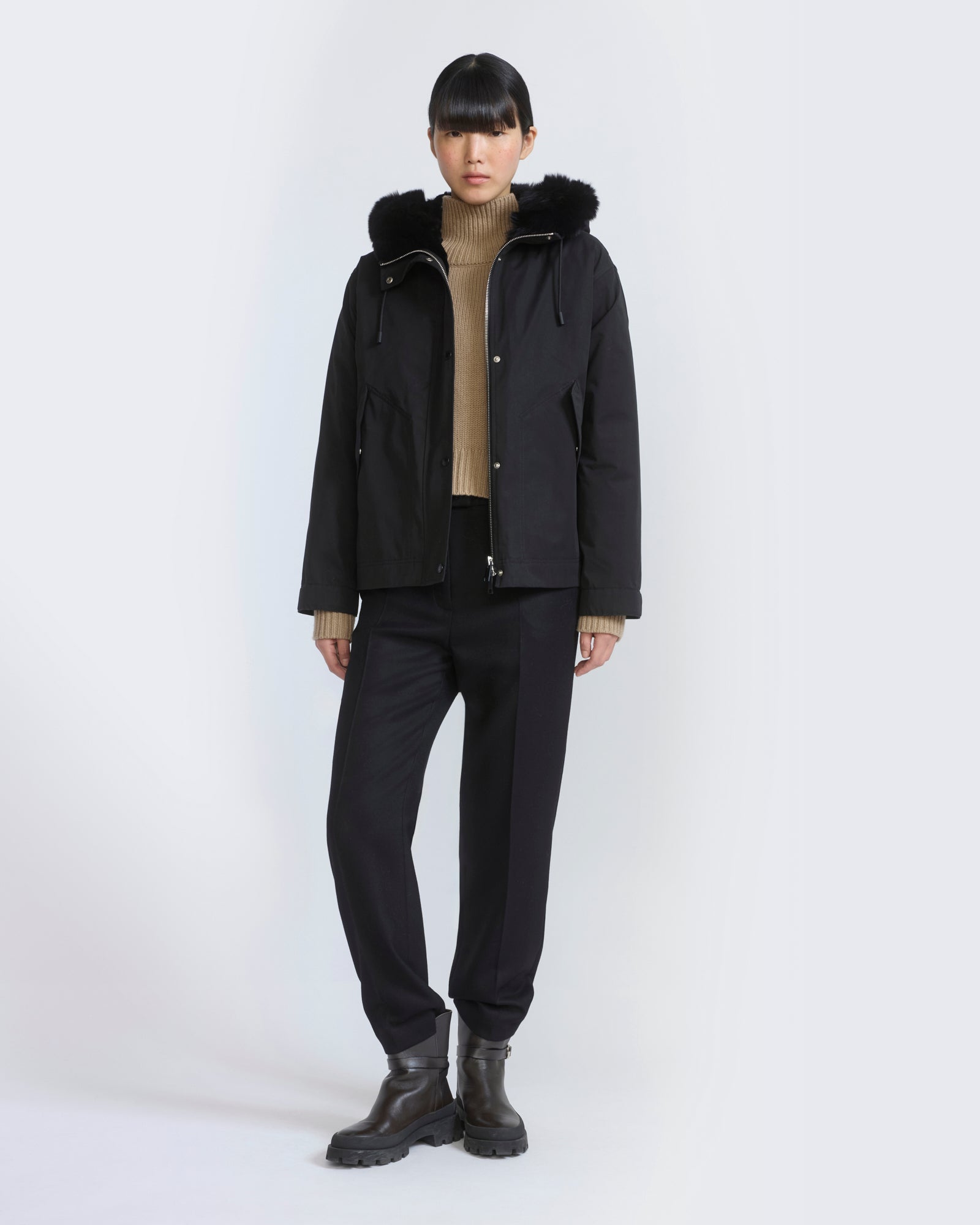 Short parka in cotton with fox and rabbit fur - Yves Salomon - New Fall/Winter Collection