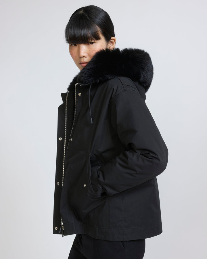 Short parka in cotton with fox and rabbit fur - Yves Salomon - New Fall/Winter Collection