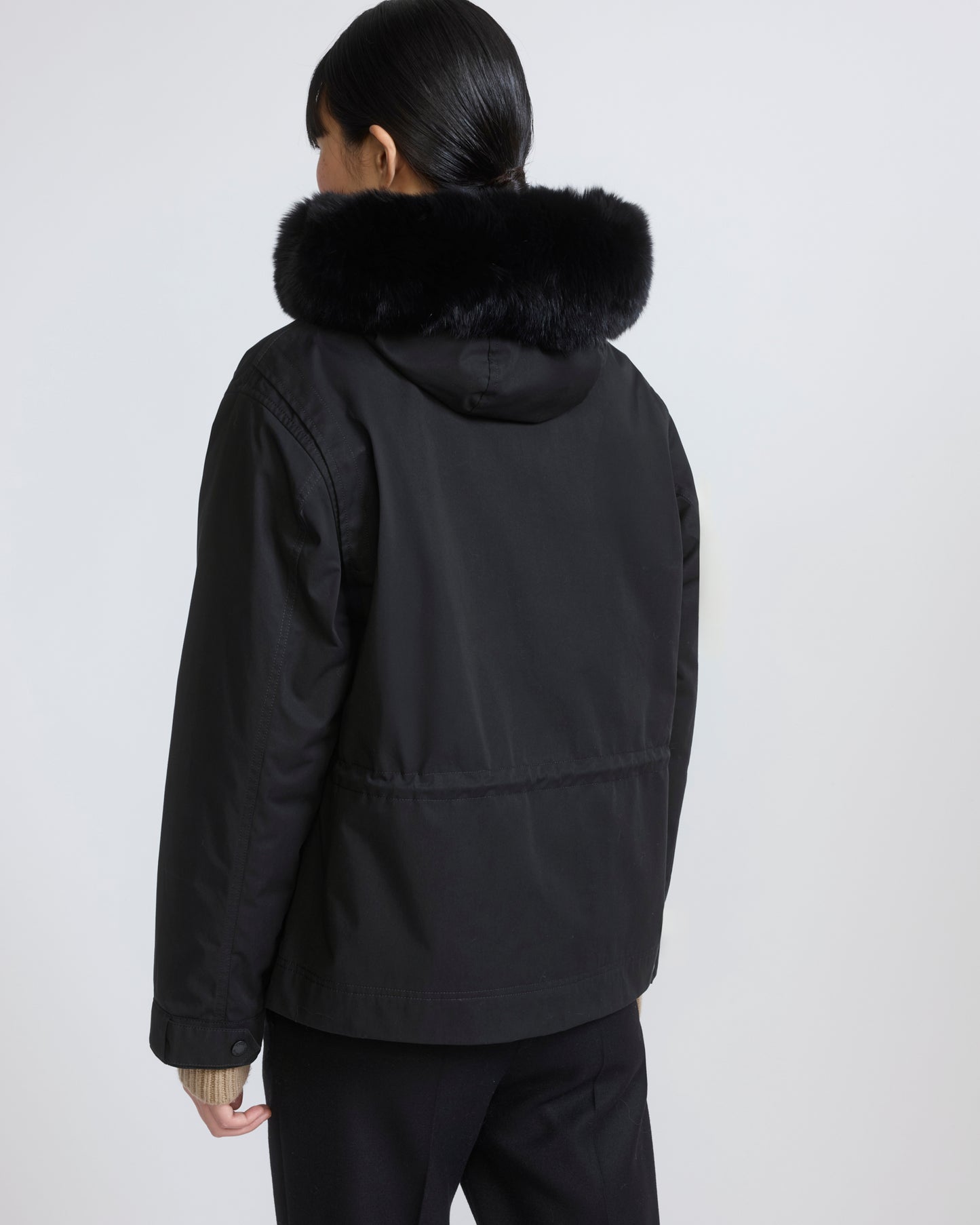 Short parka in cotton with fox and rabbit fur - Yves Salomon - New Fall/Winter Collection