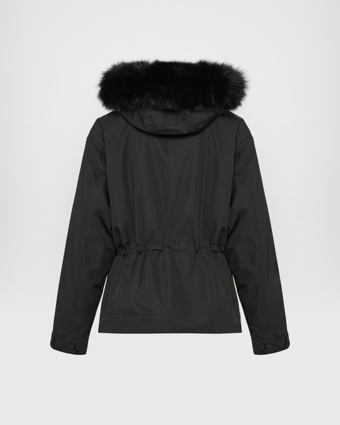 Short parka in cotton blend and fox and rabbit fur