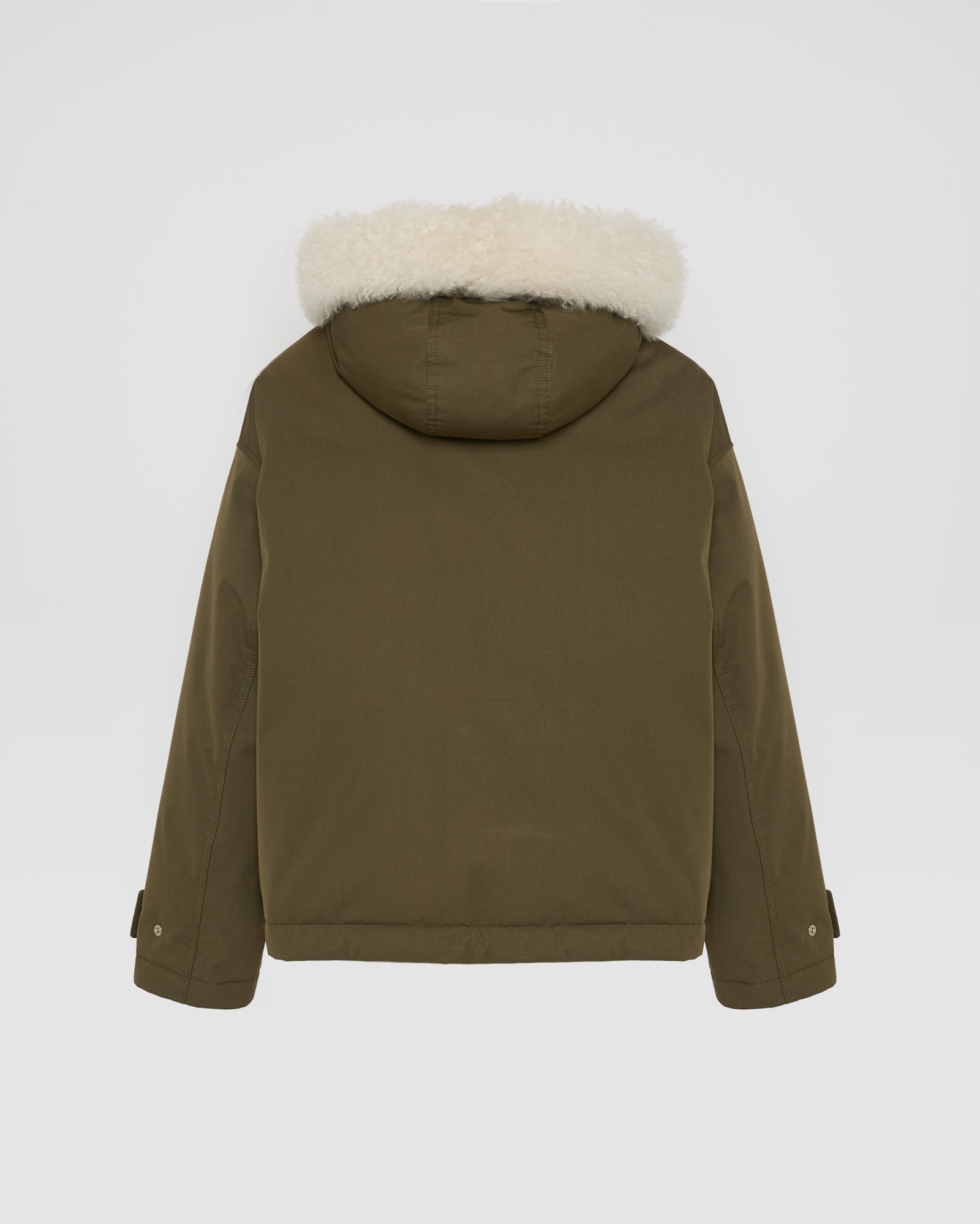 Short parka in cotton blend and shearling - khaki - Winter sale