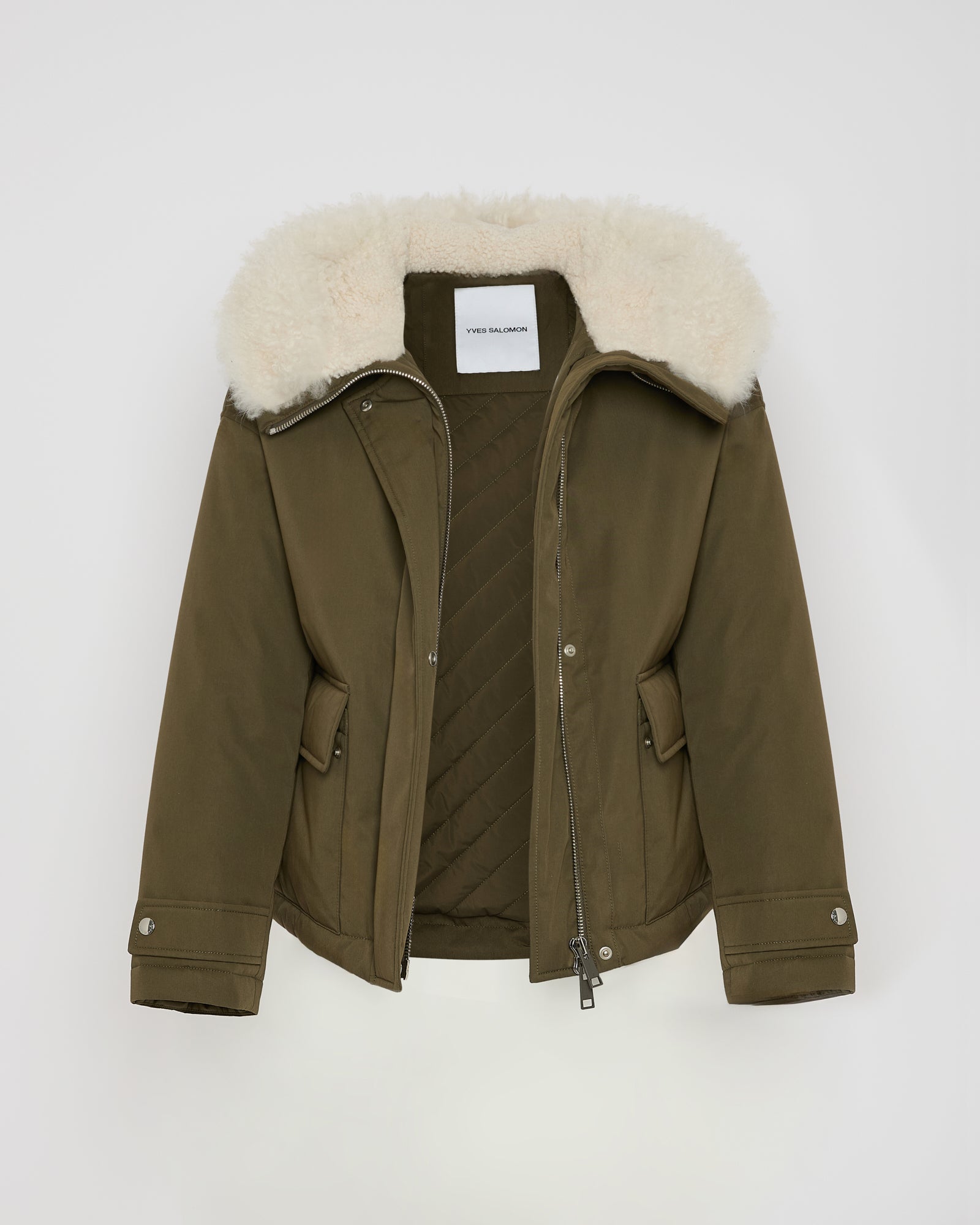 Short parka in cotton blend and shearling - khaki - Winter sale
