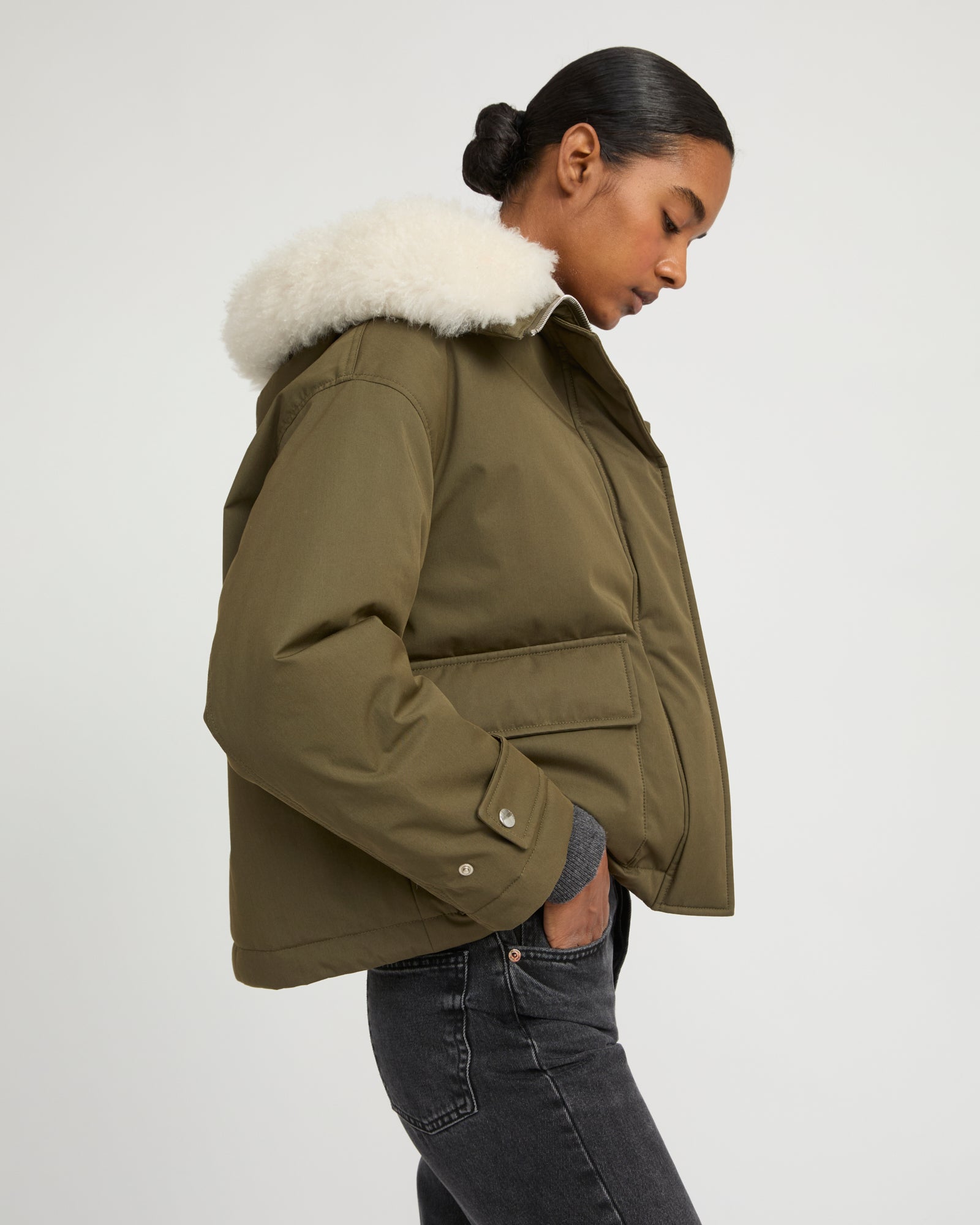 Short parka in cotton blend and lambskin shearling - Yves Salomon