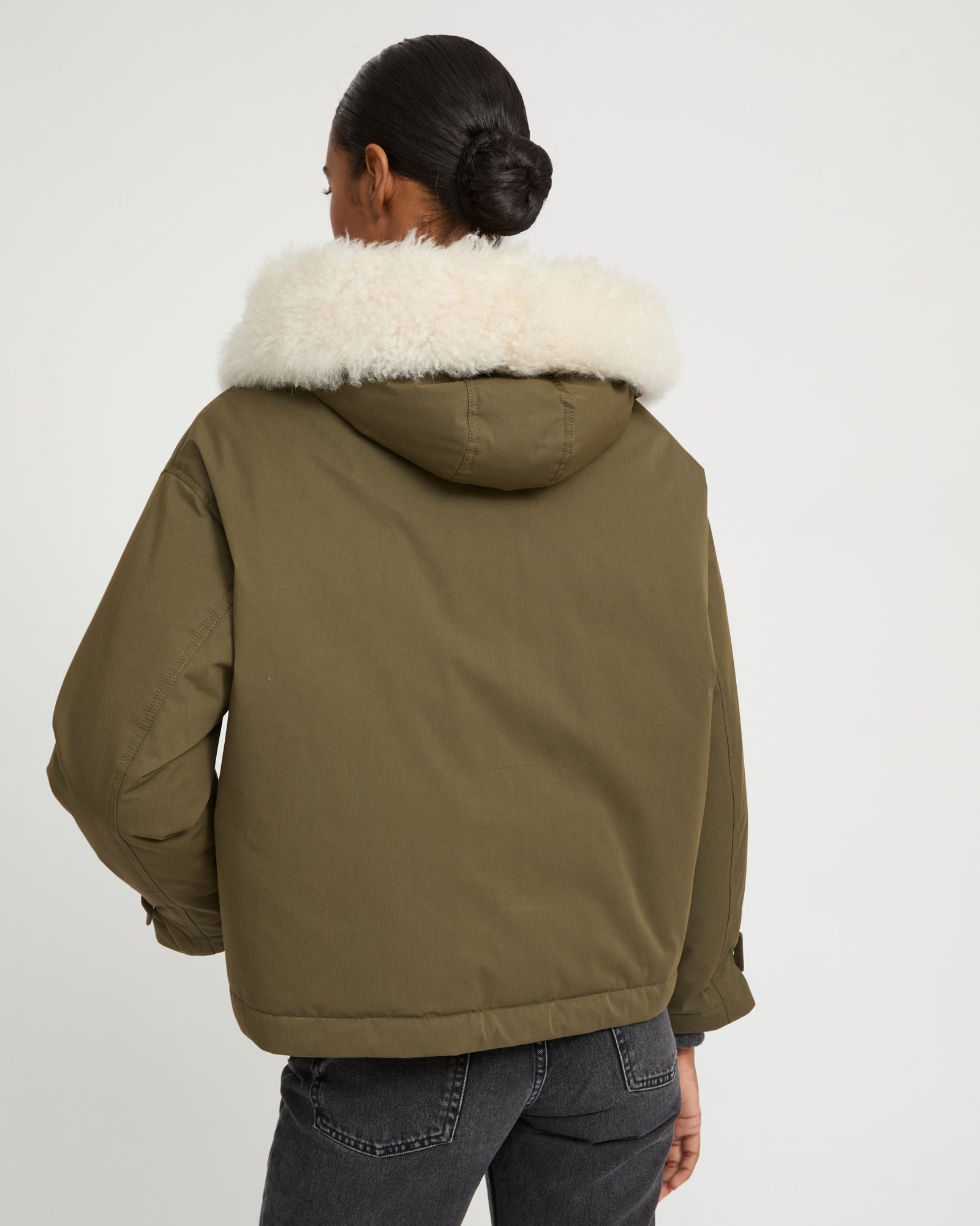Short parka in cotton blend and lambskin shearling - Yves Salomon