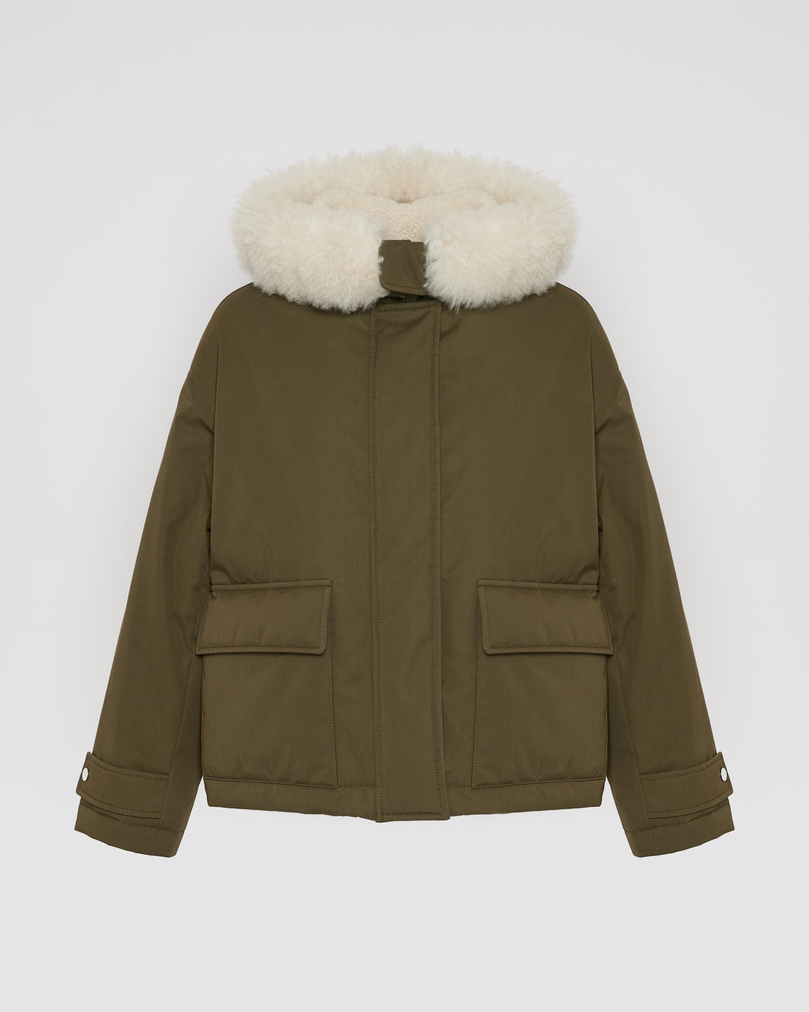 Short parka in cotton blend and shearling - khaki - Winter sale