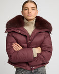 Short down jacket with fox trim