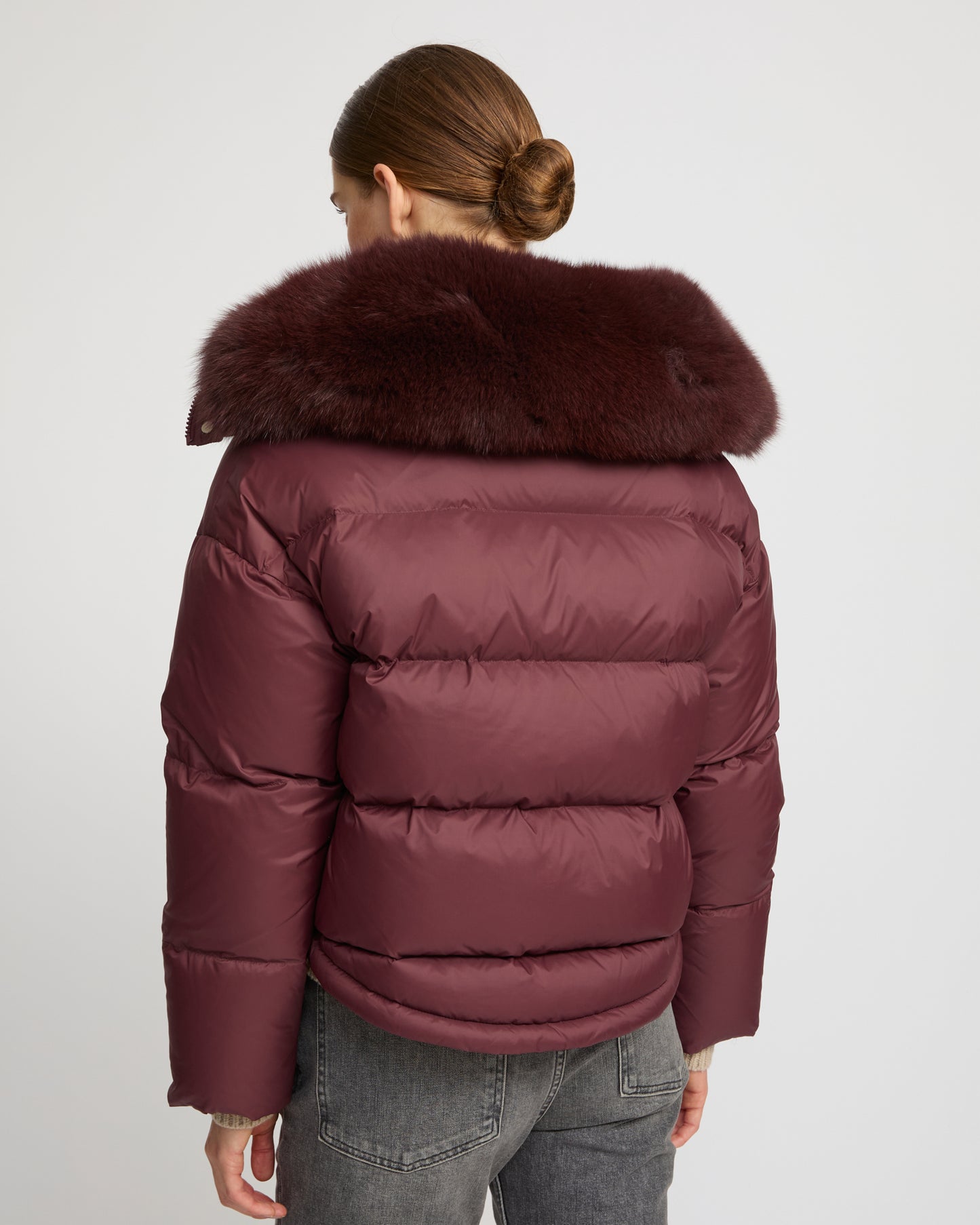 Short down jacket with fox trim