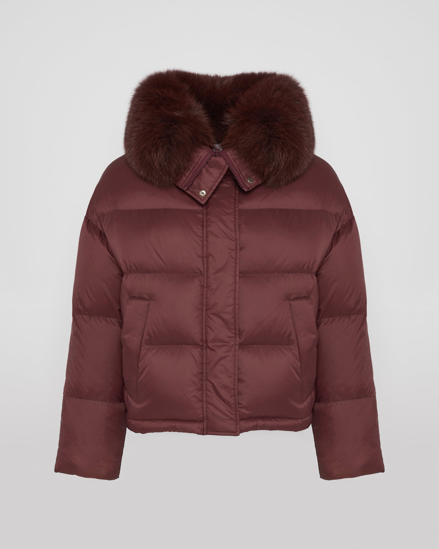 Short down jacket with fox trim